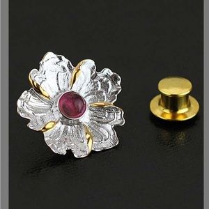 Lotus Fun Handmade Red Tourmaline and two-tone Flower Brooch